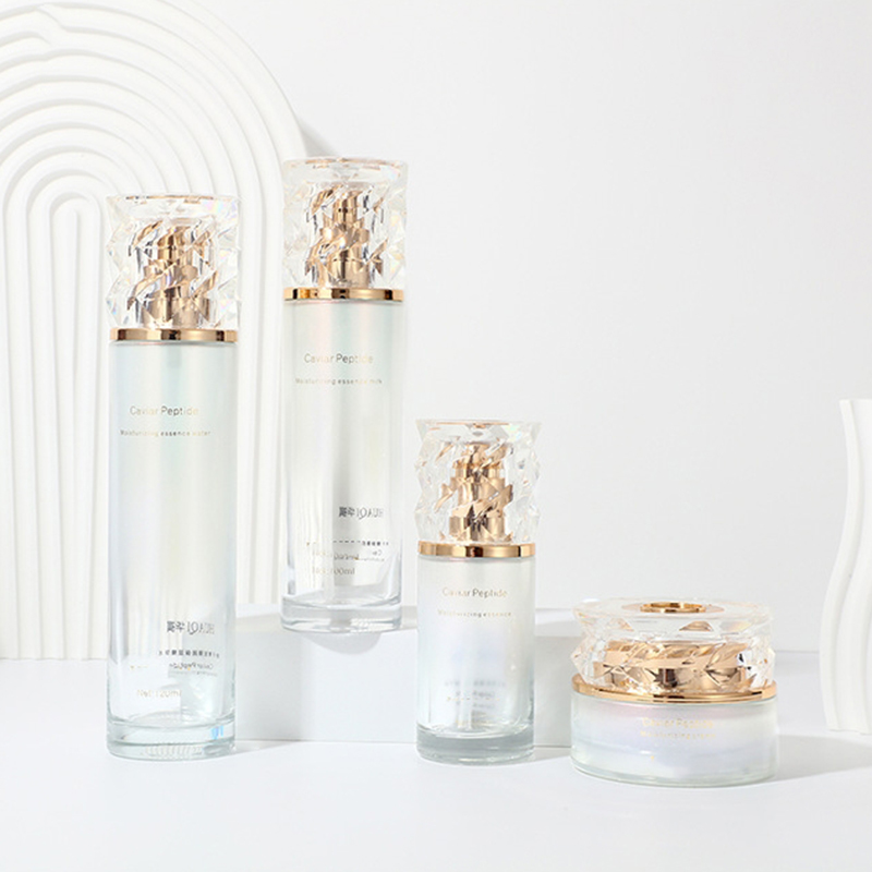 Set de ambalaje cosmetice cu gradient colorat, imprimat, borcan gol pentru crema de fata, sticla de lotiune de sticla pentru ingrijirea pielii, cu pompa