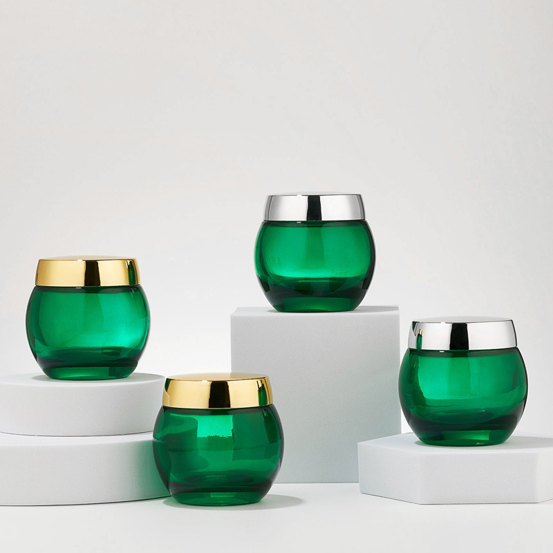 Borcan de cosmetice din sticlă transparentă verde Borcan gol pentru loțiune de corp