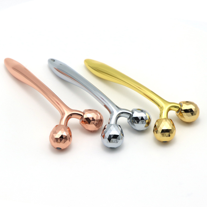 Bară de frumusețe pentru masaj 3D în formă de Y Lifting facial portabil Anti-îmbătrânire Îngrijirea pielii Rolă de față din metal auriu de 24k