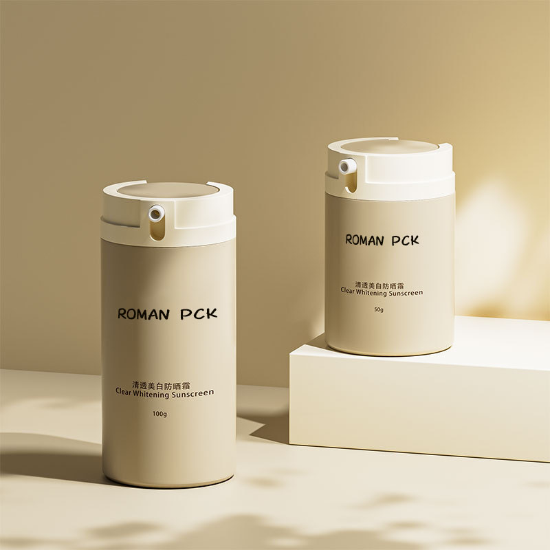 30ml 50ml Bej Pompă de loțiune fără aer Sticle de cremă de protecție solară pentru mască de față cu ser pentru îngrijirea pielii