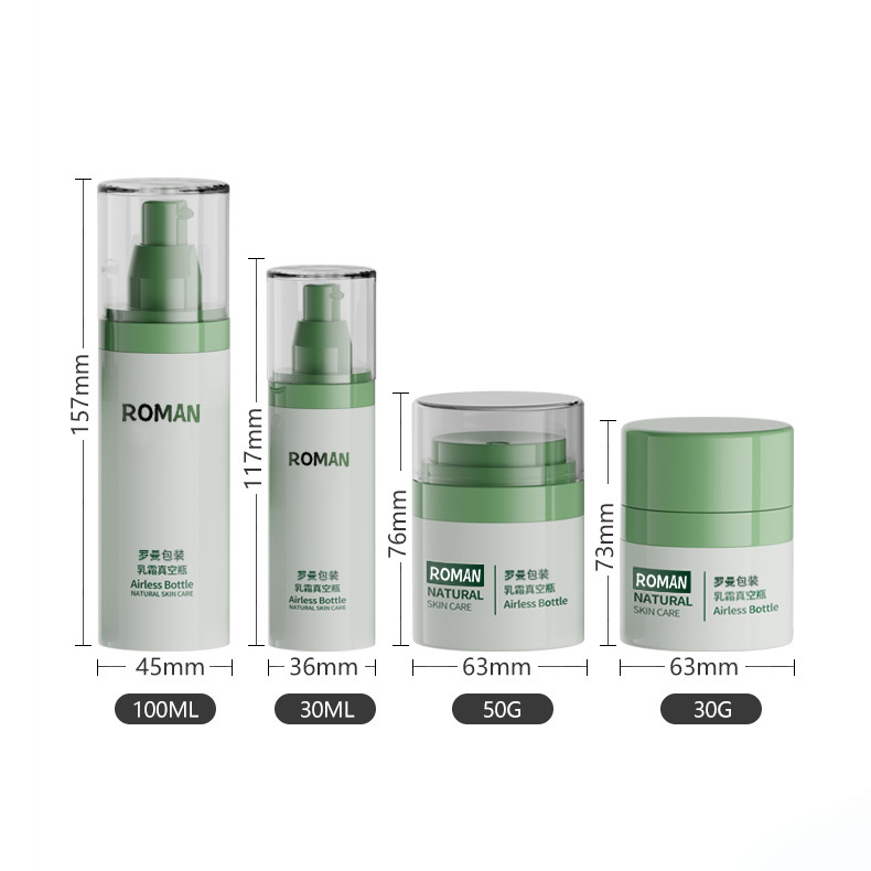 Ambalaj cosmetice din plastic Flacon cremă facială 30 ml 50 ml 80 ml Set sticle verde cu pompă fără aer cu galvanizare pentru sticla cu ser anti-îmbătrânire Ambalaj cosmetice din plastic Flacon cremă facială 30 ml 50 ml 80 ml Set sticle verde cu pompă fără aer cu galvanizare pentru sticla cu ser anti-îmbătrânire