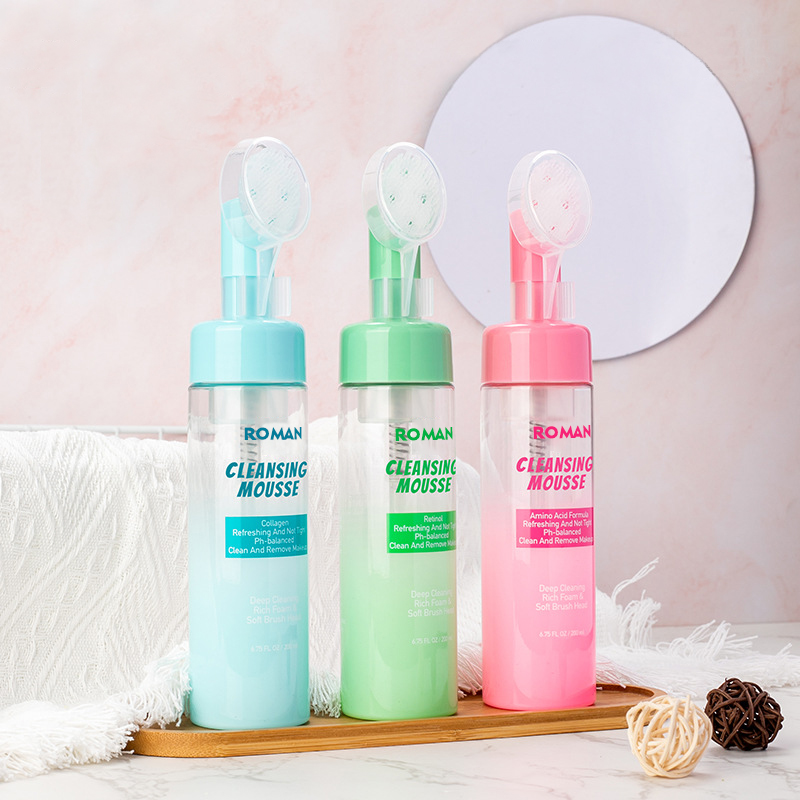 50ml 60ml 80ml 100ml 120ml 150ml Skin Soft Touch Body Cleanser Spălarea feței Masaj Pet Sticle de spumă din plastic cu perie de silicon Pompă pentru loțiune
