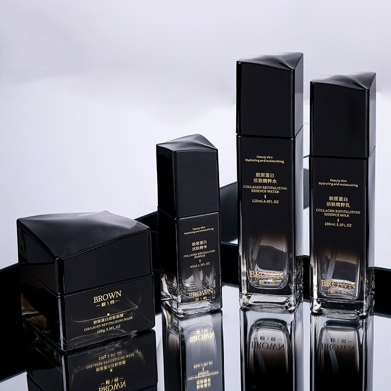 Borcan pătrat unic de cremă din sticlă, cu design de capac ridicat pentru ambalarea produselor cosmetice