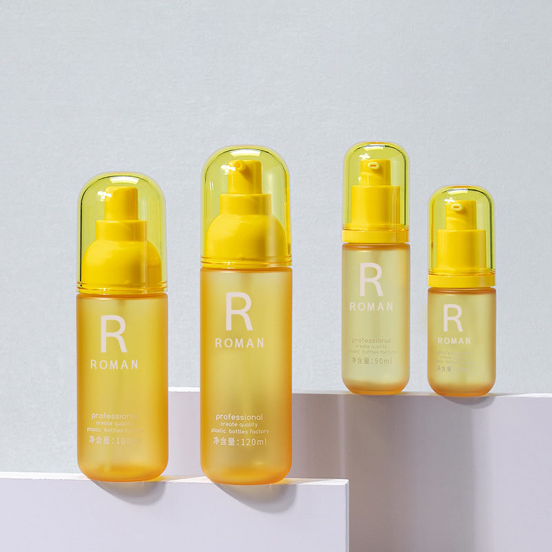 30ml 50ml 100ml 120ml Pet Galben Sticla de demachiere Spălarea feței Sticla rotundă de cremă de corp Sticla de loțiune din plastic de 3,5 oz
