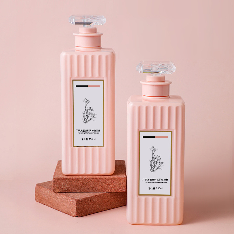 500 ml 750 ml flacon pătrat din plastic cu pompă pentru loțiune pentru animale de companie, cu suprafață în formă de dungi pentru ulei de păr, șampon și balsam Recipient pentru cosmetice