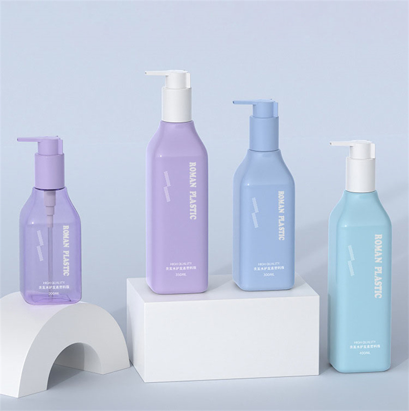 Sticle de ulei de corp colorate de lux cu pompă Sticlă ovală din plastic PET pentru cosmetice cu blocare laterală pentru șampon loțiune 200ml 300ml 400ml