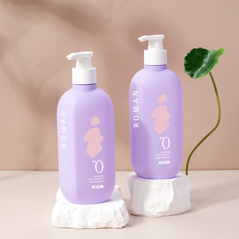 Violet 300 ml HDPE Loțiune pentru corp plat Sticle de plastic cu capac de pompă Sticle de gel de duș Recipient de ambalare pentru cosmetice