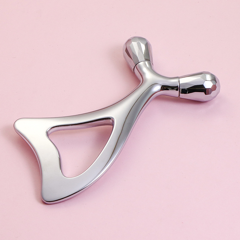Rolă de masaj pentru ochi din aliaj de zinc și instrument Gua Sha facial Rolă de masaj pentru ochi din aliaj de zinc și instrument Gua Sha facial